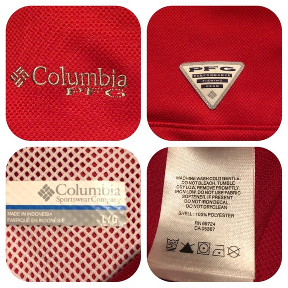 Columbia PFG Omni Shade Red Polo Shirt SzL - Picture 8 of 8